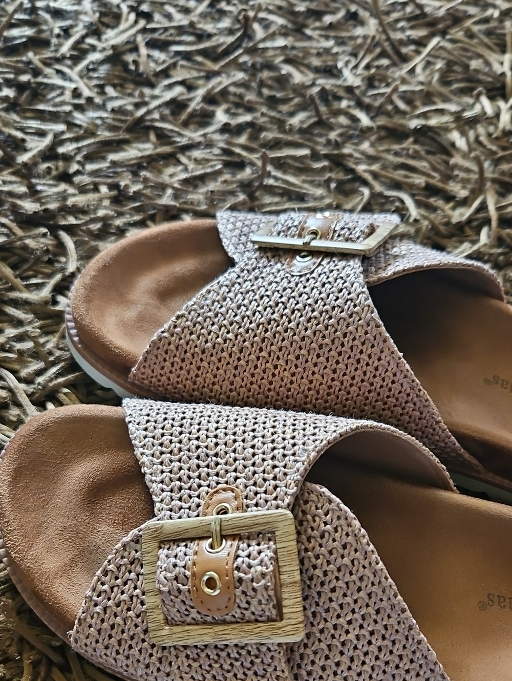 Pierre Dumas Women's Taupe Knit Slide Sandals with Buckle Size 8.5 - Picture 2 of 7